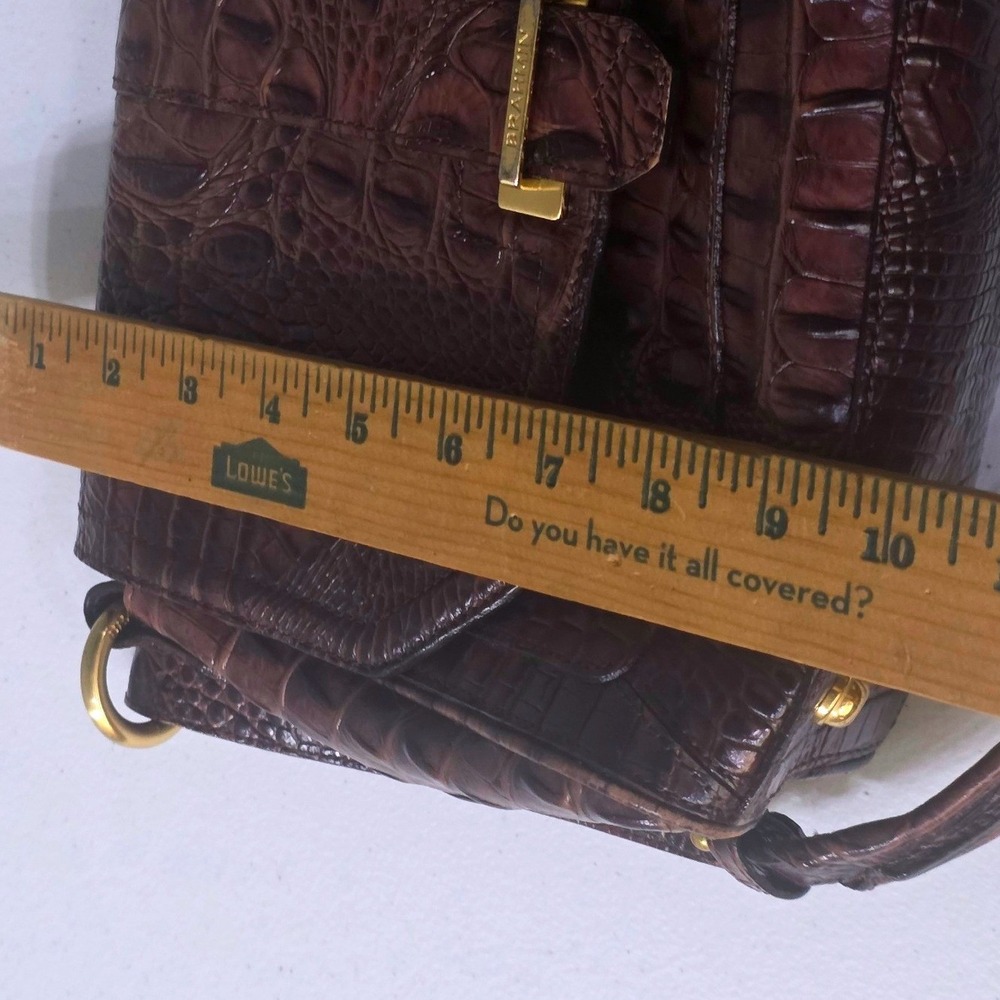 Brahmin Brown Crocodile Embossed Leather Flap Shoulder Bag Gold Logo Hardware - Picture 12 of 14